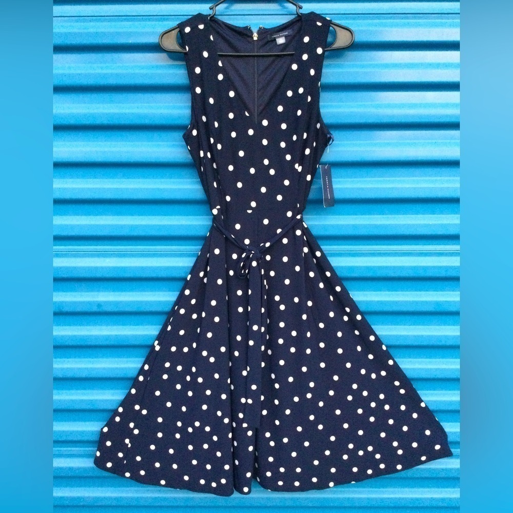 NEW Tommy Hilfiger sleeveless blue and white  polka dot midi dress NWT size 4